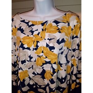 Womens Charter Club Blouse blue  Yellow Floral Size L Bell Sleeve Stretchy